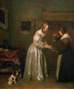 Gerard ter Borch the Younger A lady washing her hands. USA oil painting artist
